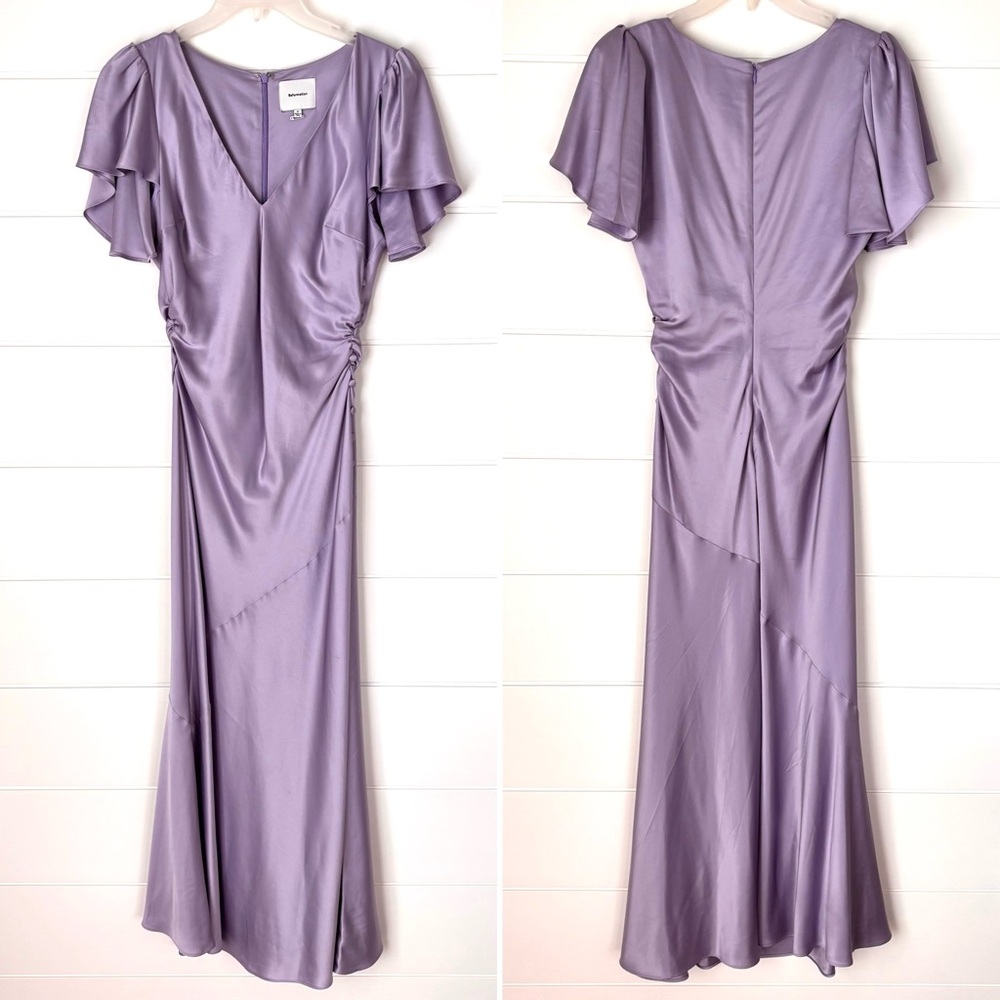 REFORMATION Vida ruffle-sleeve Satin Maxi Dress Lavender Women's Size 6 - Picture 3 of 17